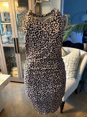 Sleeveless Leopard Print Mini Dress in Beige and Black